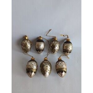 Vtg Egg Christmas Ornaments Ornate Gold Jeweled Glitter Easter Lot of 7